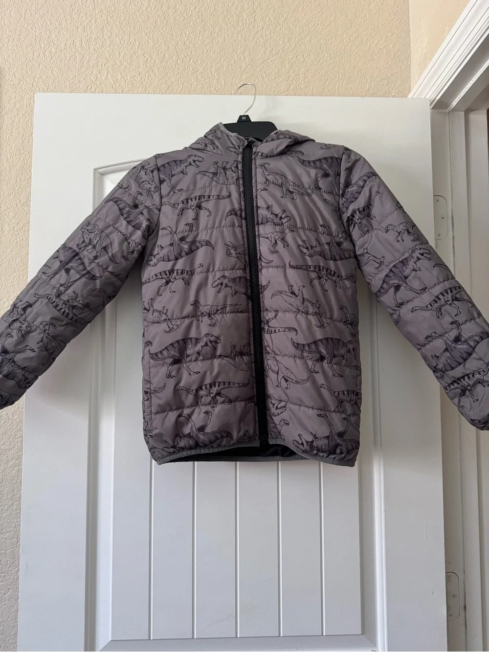 Carter's Light Gray Dinosaur Hooded Puffer Jacket